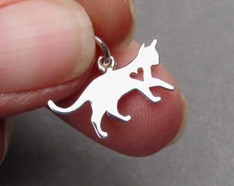 Sterling Silver Cat Necklace Charm, Cat Necklace Pendant, Cat Jewelry, Earring Charm, Charm for Bracelet, Pet Charm