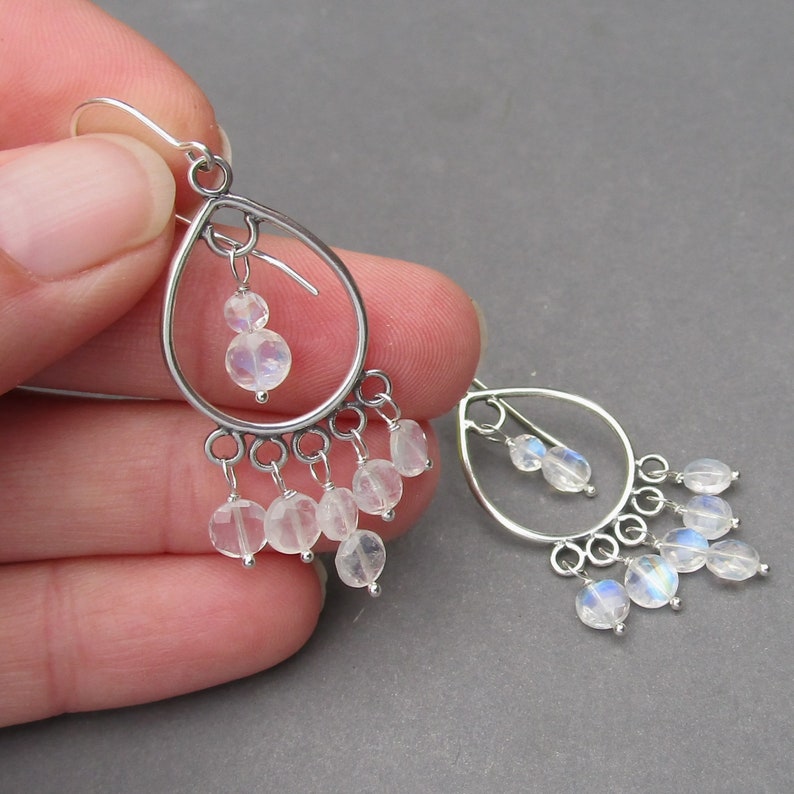 Moonstone Chandelier Earrings Sterling Silver Rainbow Etsy