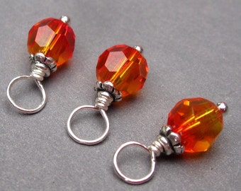 Fire Opal Orange Crystal Charms, Bead Dangles, Stitch Markers, Wine Glass Charms, Earring Charms, Pendants for Necklace, Add a Charm