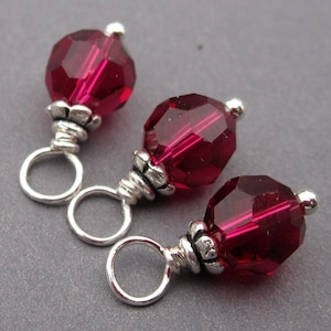Ruby Red Crystal Birthstone Charms for Bracelets, Necklaces and Earrings, Bead Dangles, Stitch Markers, Personalized July Birthstone Jewelry