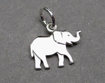 Sterling Silver Elephant Necklace Charm, Elephant Bracelet Charm, Necklace Pendant, Elephant Jewelry with Jump Ring