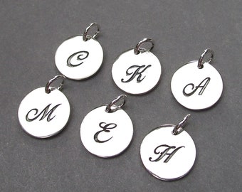 Sterling Silver Initial Letter Stamped Disc Charm, Personalized Jewelry, Necklace Charm, Bracelet Charm, Personalized Necklace Pendant