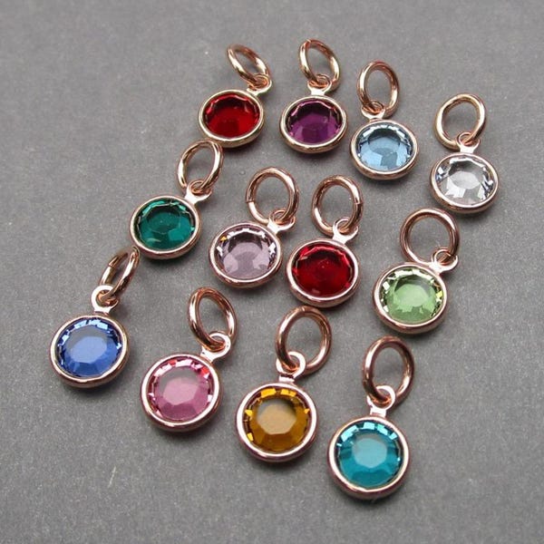 Rose Gold Birthstone Charm, Bracelet Charm, Personalized Jewelry, 6mm Silver Channel Necklace Charm, Earring Charms, Stitch Marker