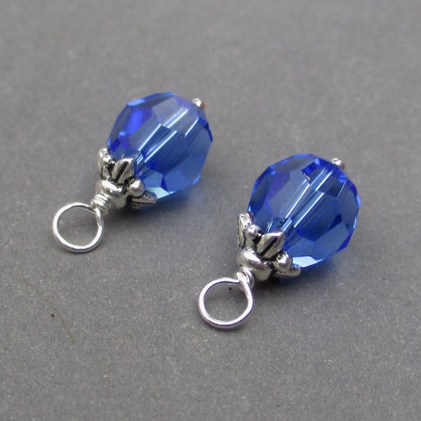 September Sapphire Blue Birthstone Earring Charms, 8mm Sterling Silver Crystal Necklace  Bracelet Charms, Sorority Charms, School Colors
