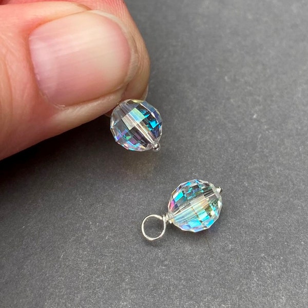 Crystal Disco Ball Charm, Medium 8mm AB Clear April Birthstone Necklace Charm, Bead Bracelet Charm, DIY Jewelry Supplies, Necklace Pendant