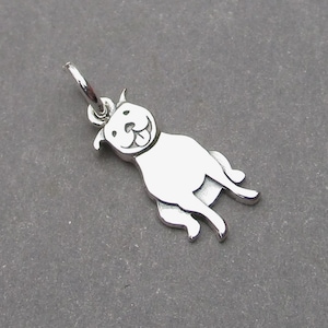 Sterling Silver Dog Necklace Charm, Dog Necklace Pendant, Pitbull Bracelet Charm, Pet Dog Jewelry, Gift for Dog Lover