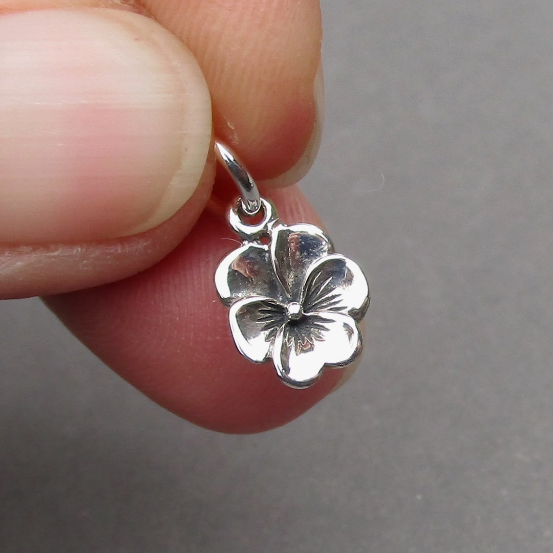 Sterling Silver Pansy Flower Necklace Charm, Gift for Gardener