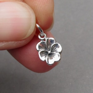Sterling Silver Pansy Flower Necklace Charm, Gift for Gardener, Interchangeable Necklace Pendant, Hoop Earring Charm, Spring Garden Jewelry