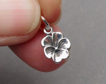 Sterling Silver Pansy Flower Necklace Charm, Gift for Gardener, Interchangeable Necklace Pendant, Hoop Earring Charm, Spring Garden Jewelry