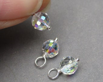 Charmes de boucle d'oreille boule disco en cristal, petit 6mm AB Clear April Birthstone Collier Charm, Charm Bracelet, Fourniture de bijoux DIY, Collier Pendentif