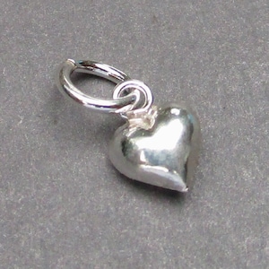 Small Sterling Silver Heart Necklace Charm, Earring Charm, Gift for Her, 6mm Puffy Heart Bracelet Charm, Heart Jewelry, Valentine Day Gift