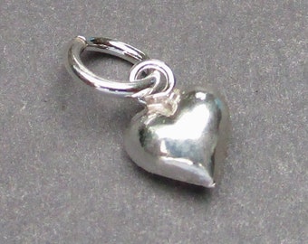 Small Sterling Silver Heart Necklace Charm  Gift for Her, 6mm Puffy Heart Bracelet Earring Anklet Charm, Valentine&#39;s Day Gift for Her