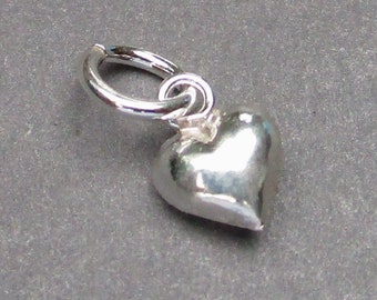 Small Sterling Silver Heart Necklace Charm, Earring Charm, Gift for Her, 6mm Puffy Heart Bracelet Charm, Heart Jewelry, Valentine Day Gift