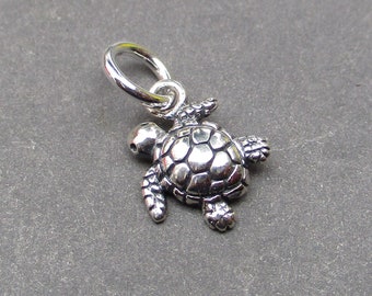 Baby Sea Turtle Sterling Silver Bracelet Charm, Honu Necklace Pendant, Anklet Charm, Ocean Necklace Charm, Beach Jewelry