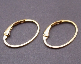 Gold Oval Lever Back Earrings, Gold Vermeil Hoop Earrings, Jewelry Findings Supplies, Gift for Her