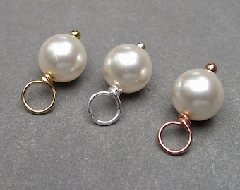 Sterling Silver Pearl Charm, 14k Rose Gold Pearl Birthstone Necklace Charms, 14K Gold Pearl Charm, Bracelet Charms, Earring Charms,6mm Pearl