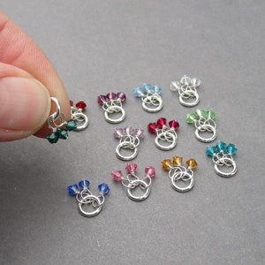 Birthstone Necklace Charm, Earring Charm, Tiny Crystal Bicone Trio Bracelet Charm, Personalized Jewelry, Mother&#39;s Day Gift