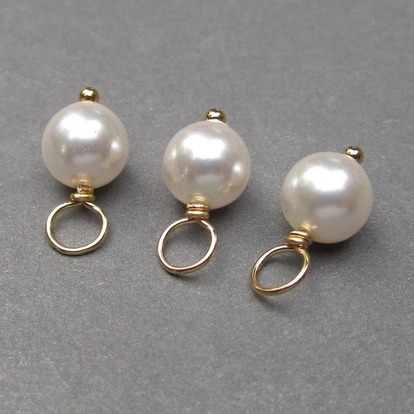 14K Gold Fill White Pearl Charms, Charms for Bracelet, 6mm White Pearl Earring Charms, June Birthstone Charms, Necklace Charms, Gift for Her