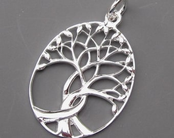 Large Tree of Life Sterling Silver Necklace Charm, Family Tree Necklace Pendant, Gift for Mother Grandmother