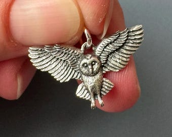 Sterling Silver Flying Owl Necklace Charm Pendant