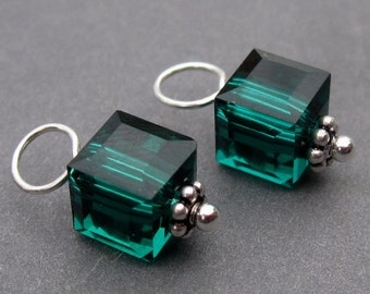 Emerald Green Birthstone Charm, Interchangeable Necklace, Bracelet Hoop Earring Charms, May Birthstone Bead Dangles, Jewelry Making Supply