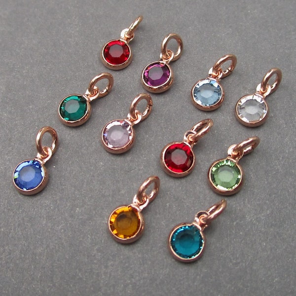 TINY 4mm Rose Gold Crystal Channel Charms for Necklaces, Earrings, Bracelets,Personalized Permanent Jewelry Supply, Family Tree Gift for Mom