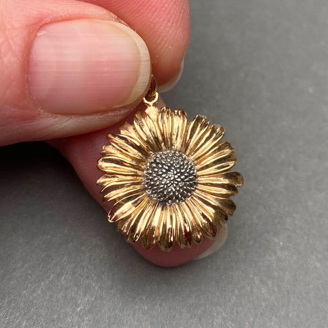 Large Bronze and Silver Daisy Flower Necklace Pendant, Bracelet Charm, Necklace Charm, Daisy