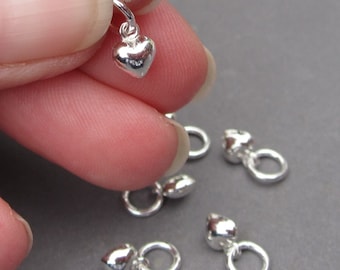 Small Sterling Silver Heart Charm, Earring Charm, 5mm Sterling Silver Tag, Puffy Heart Necklace Pendant, Bracelet Charm, Necklace Charm