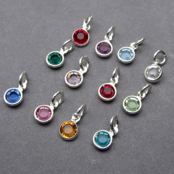 Tiny Crystal Birthstone Necklace Charms, 4mm Bezel Channel Silver Charms, Personalized  Permanent Jewelry Bulk Supplies, Gift for Mother