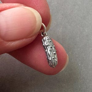 Sterling Silver Pickle Charm for Bracelets, Necklaces and Earrings,  Cute 3D Pickle Food Charm, Gift for Gardener