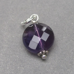 Amethyst Purple Quartz February Birthstone Charm for Necklaces and Bracelets, Coin Gemstone Necklace Pendant, Gift for Her Under 20