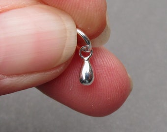 Tiny Sterling Silver Teardrop Charm, Charm for Bracelet, Dewdrop Necklace Pendant, Add a Charm, DIY Jewelry Supplies