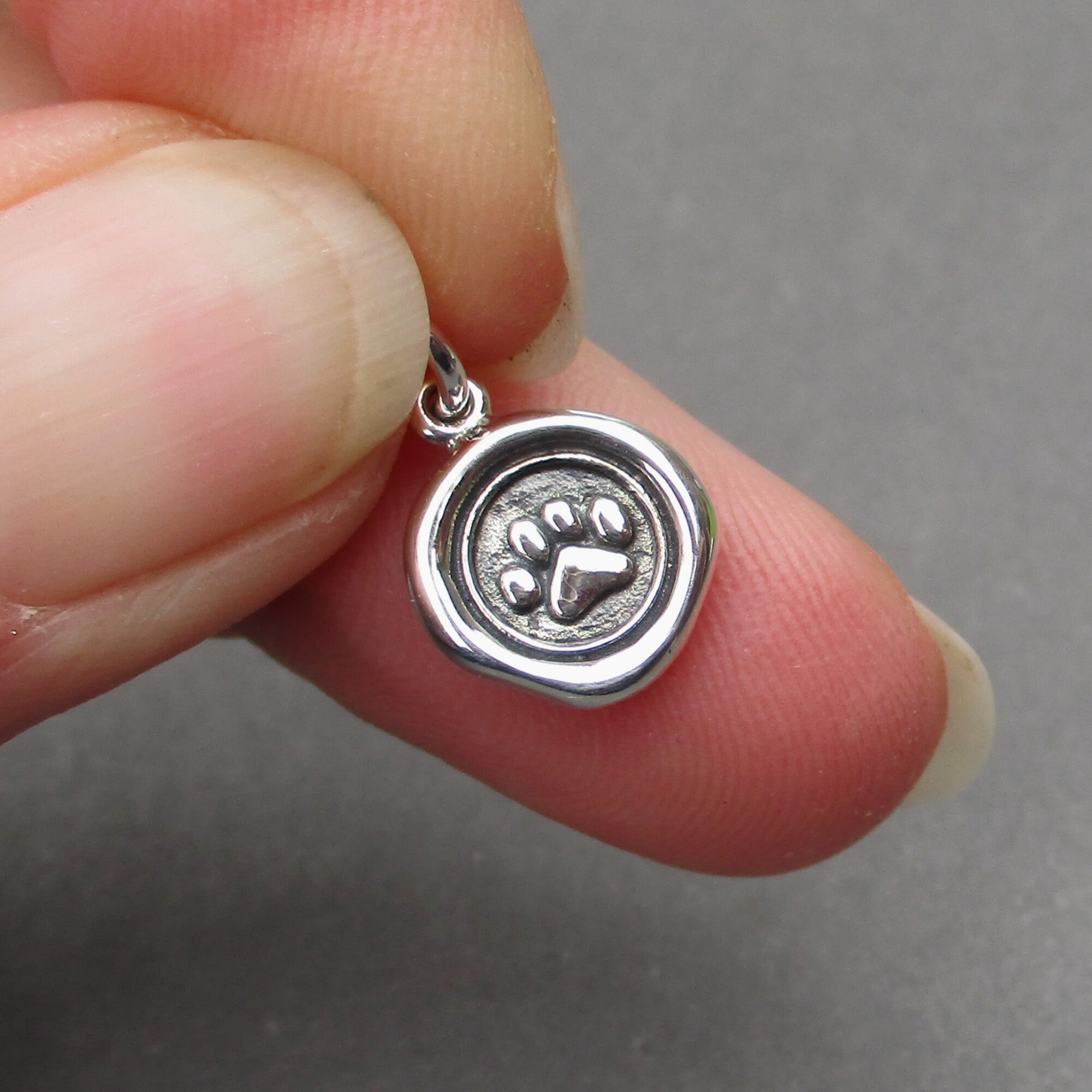 Sterling Silver Paw Print Necklace Charm, Wax Seal Style Dog Cat ...