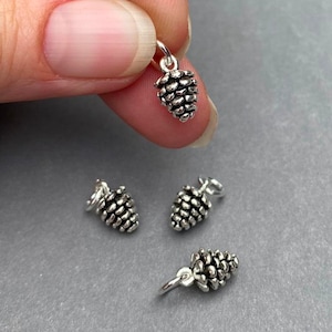 Sterling Silver Pine Cone Necklace Charm, Bracelet Charm, Pinecone Tree Nature Necklace Pendant with Sterling Silver Jump Ring