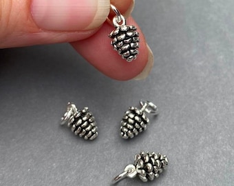 Sterling Silver Pine Cone Necklace Charm, Bracelet Charm, Pine Tree Nature Necklace Pendant with Sterling Silver Jump Ring