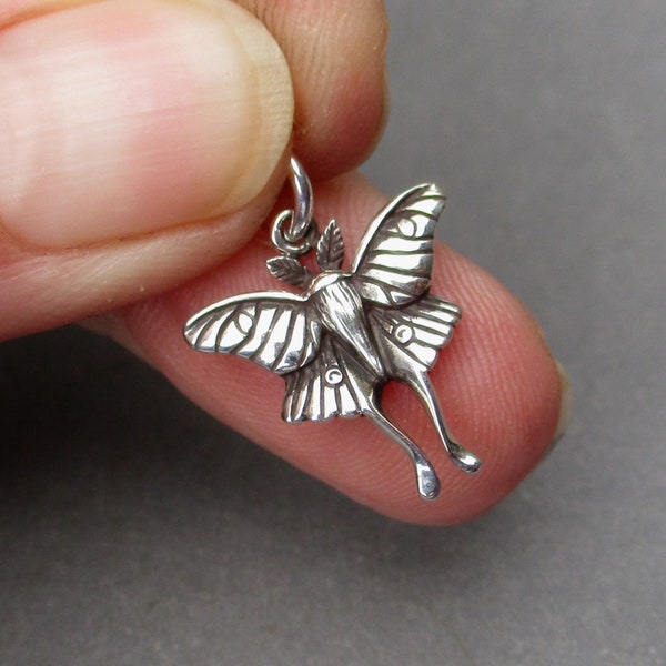 Sterling Silver Luna Moth Necklace Pendant, Gift for Her, Necklace Charm, Moth Jewelry, DIY Jewelry Supplies, Insect Jewelry