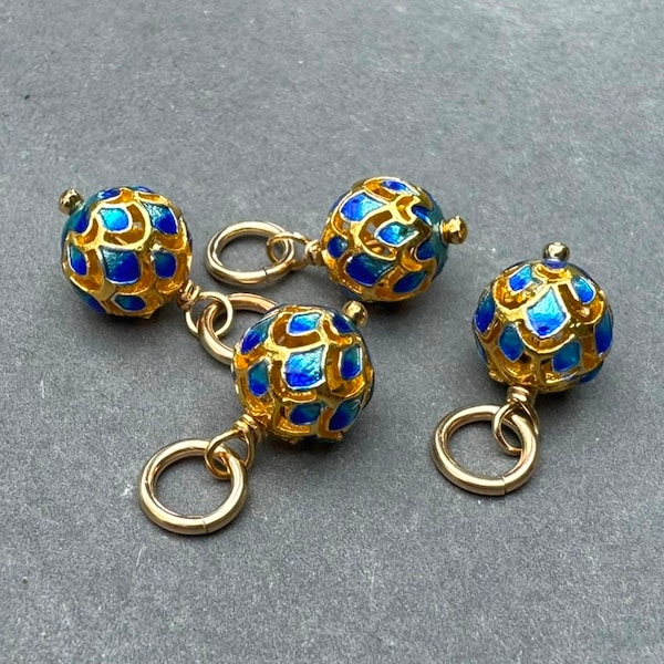 Gold and Blue Cloisonne Bracelet Charm, Earring Charm, Necklace Charm, 8mm Ball Necklace Pendant, DIY Jewelry Findings