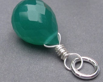 Emerald Green Chalcedony Necklace Charm, May Birthstone Charm,  Sterling Silver Gemstone Necklace Pendant, DIY Jewelry Supplies Findings