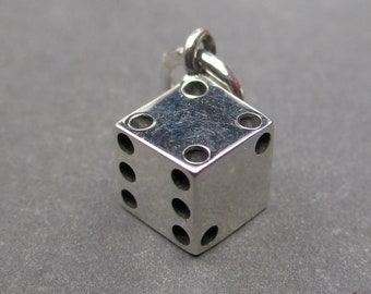 Ciondolo a forma di dado portafortuna 3D in argento sterling per collana, ciondolo a tema casinò di Las Vegas, ciondolo portafortuna per bracciale.