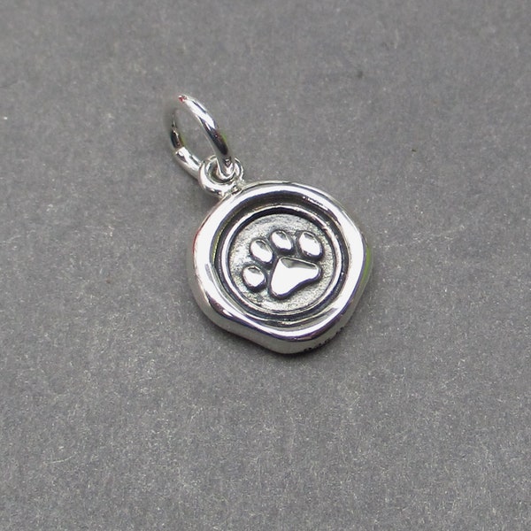 Tiny Sterling Silver Paw Print Necklace Charm, Wax Seal Style Dog Cat Footprint Necklace Pendant, Pet Loss Memorial Bracelet Charm,