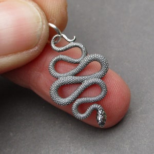 Sterling Silver Snake Charm for Necklaces, Silver Serpent Python Rattle Snake Pendant, Reptile Lover Jewelry