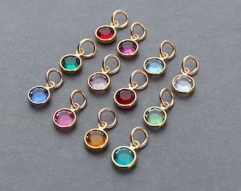Pingentes de cristal dourado com pedra de nascimento, joias personalizadas, pingentes de canal de 6 mm para pulseiras e brincos, suprimentos de joias permanentes, presente para a mãe