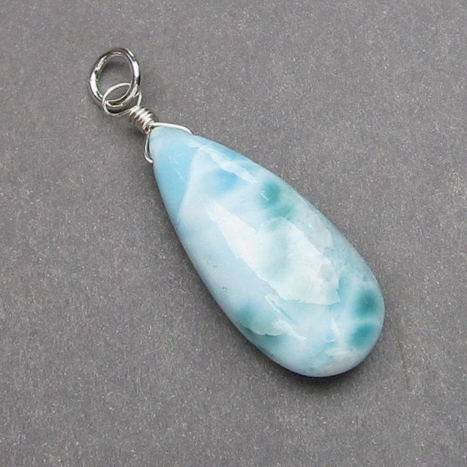 Sterling Silver Wire Wrapped Larimar Necklace Pendant Etsy