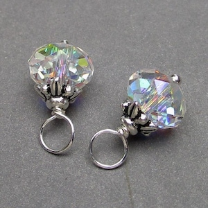 Sterling Silver AB Clear Crystal April Birthstone Necklace Charms, Interchangeable Hoop Earring and Bracelet Charms, Bead Dangle Drops