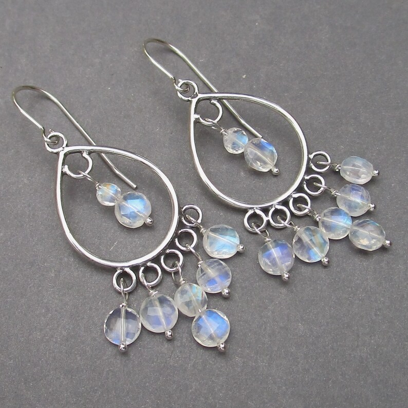 Moonstone Chandelier Earrings Sterling Silver Rainbow Etsy