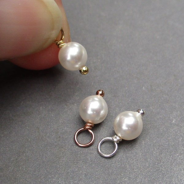 5mm Pearl Charms, Sterling Silver Pearl Charm, 14k Rose Gold Pearl Necklace Charms, 14K Gold Pearl Charm, Bracelet Charms, Earring Charms