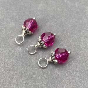 Pendentifs en cristal en argent sterling rose fuchsia pour colliers et bracelets, breloques pour boucles d&#39;oreilles interchangeables, marqueurs de point, pendentifs de perles