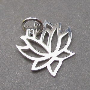 Sterling Silver Lotus Flower Necklace Charm, Bracelet Charm, Lotus Flower Necklace Pendant, Yoga Jewelry Charm