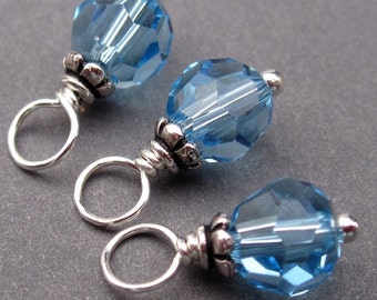 Aquamarine Blue Swarovski Crystal Birthstone Charms, 6mm Swarovski Crystal Beads, Stitch Markers, Crystal Dangles, March Birthstone
