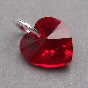 Red Crystal Heart Bracelet Charm, Valentine&#39;s Day Gift for Her, July Birthstone Necklace Earring Charm, Necklace Pendant,